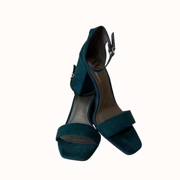 Worthington Teal Block Heel Sandals 9M Open Toe Ankle Strap Suede Dress Shoes - Picture 10 of 16